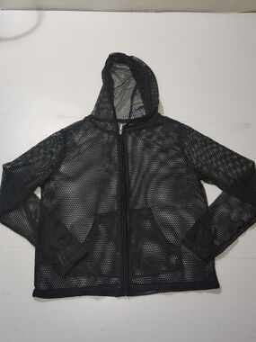 Catalina Black Mesh Hooded Zip Swim Cover-Up